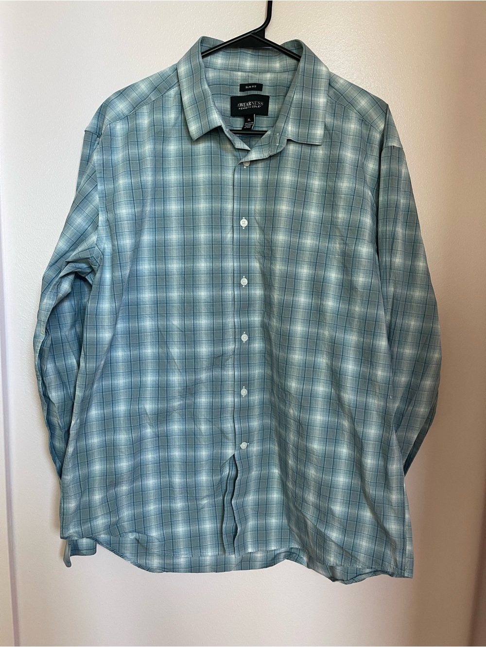 Kenneth Cole Men's Light Blue Plaid Button-Down Shirt